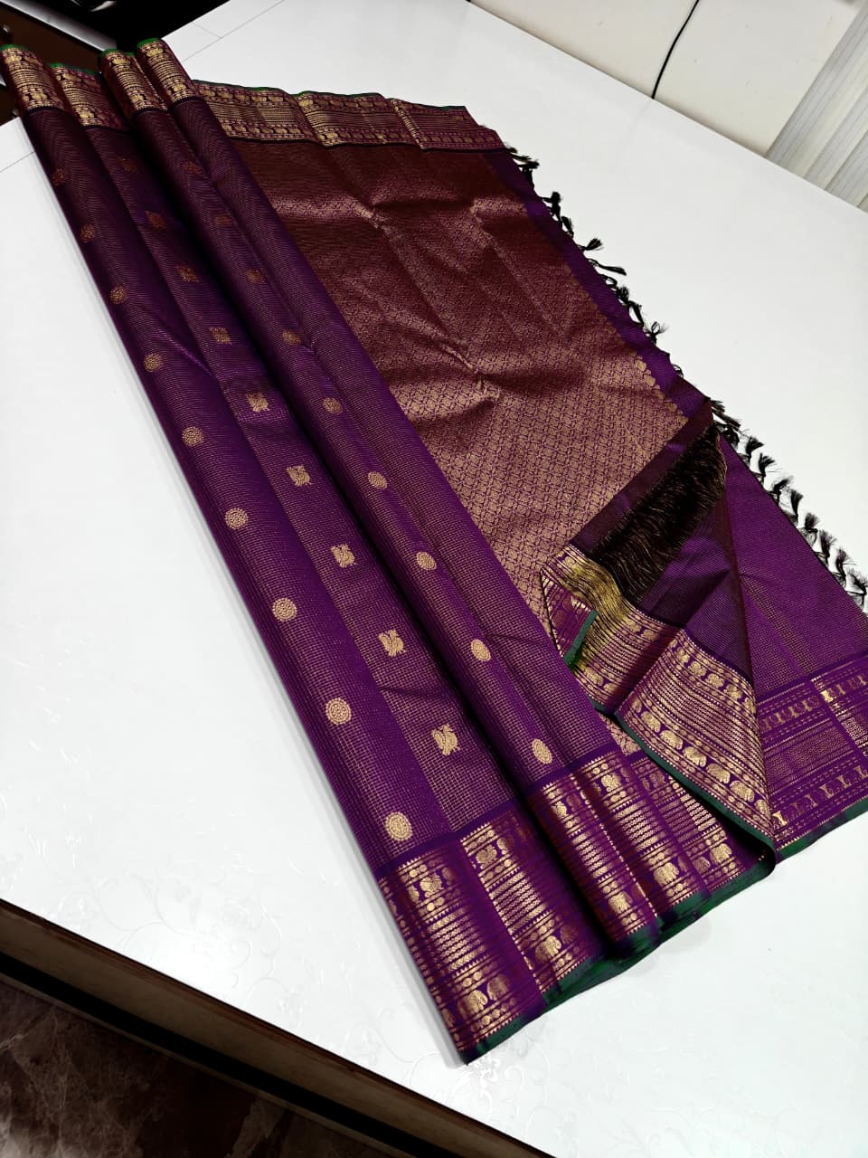 Majestic Purple Handloom Silk Saree with Rich Copper Zari Pallu